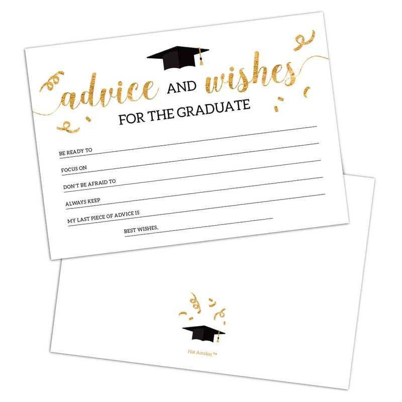 Hat Acrobat 2024 Graduation Advice Cards for the Graduate (50 Pack) | Black and Gold Graduation Wishes and Advice Cards | Graduation Party Games Decorations for High School and College (Classy) - Image 1